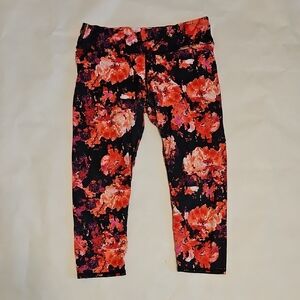 Fabletics Black Leggings with Red Floral Print
